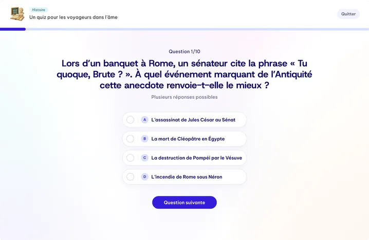 Question de quiz à choix multiples dans l’application