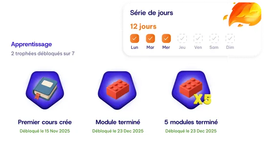Trophées débloqués et série de jours dans l’application