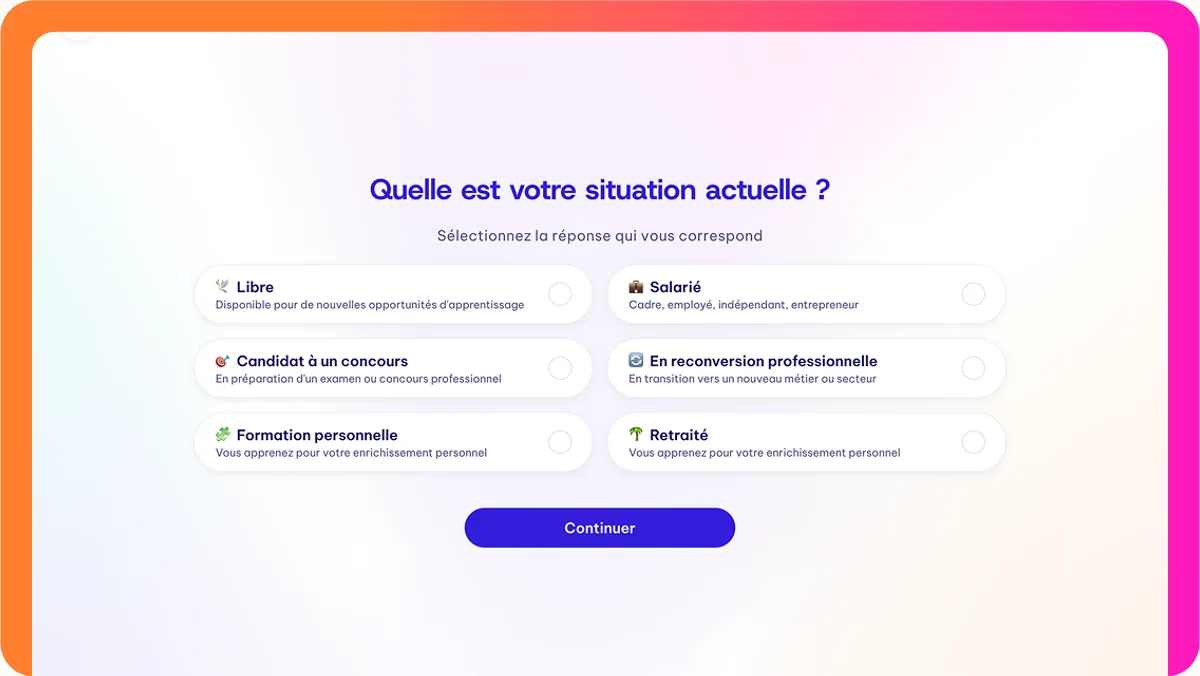 Le questionnaire de profil : « Quelle est votre situation actuelle ? »